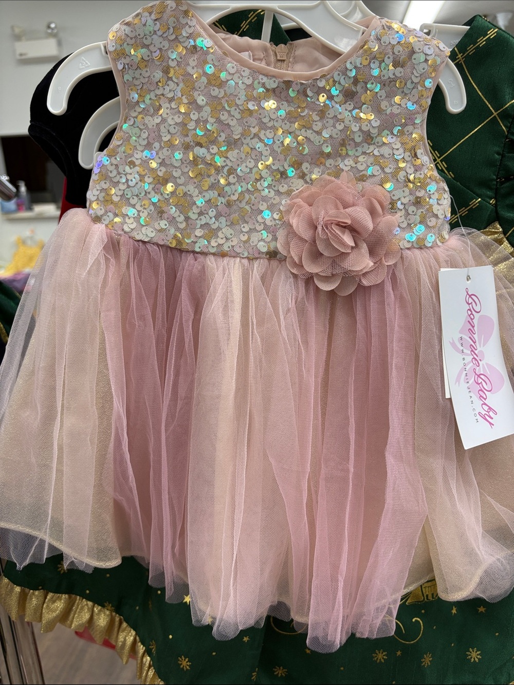 Bonnie Baby Pink Sequin Tulle Flower Dress